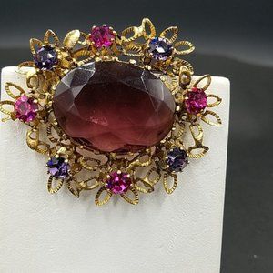 Vintage Austria Fuschia & Purple Rhinestone Brooch